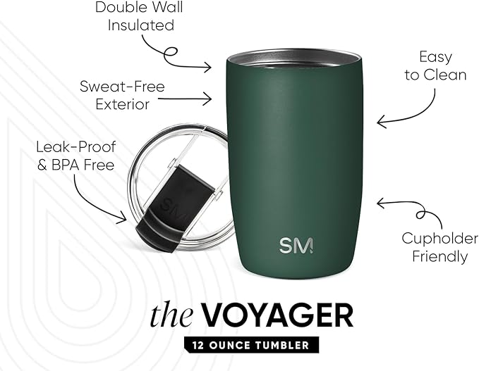 Simple Modern Voyager Tumbler with Flip Lid | Travel Coffee Mug | Insulated Stainless Steel Cold Brew Iced or Hot Coffee Cup | Gifts for Women Men Her Him | 12oz, Forest