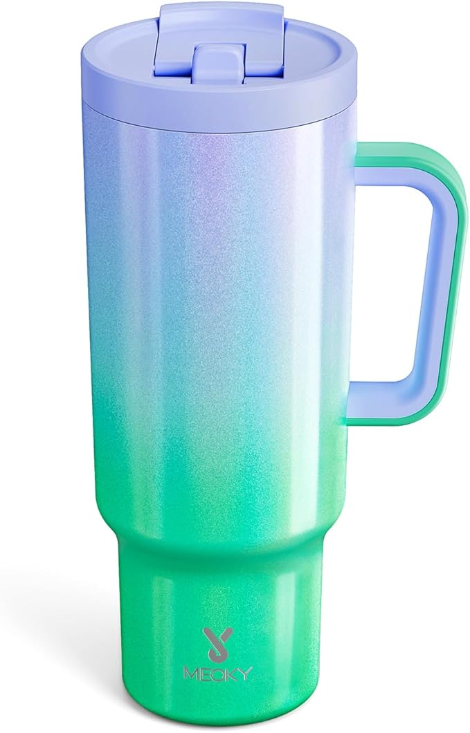 Meoky 40 oz Tumbler with Handle and Flip Straw, 100% Leakproof Tumbler with Lid and Straw, Stainless Steel Insulated Cup, Cupholder Friendly, Keeps Cold for 34 Hours (Fairyland)
