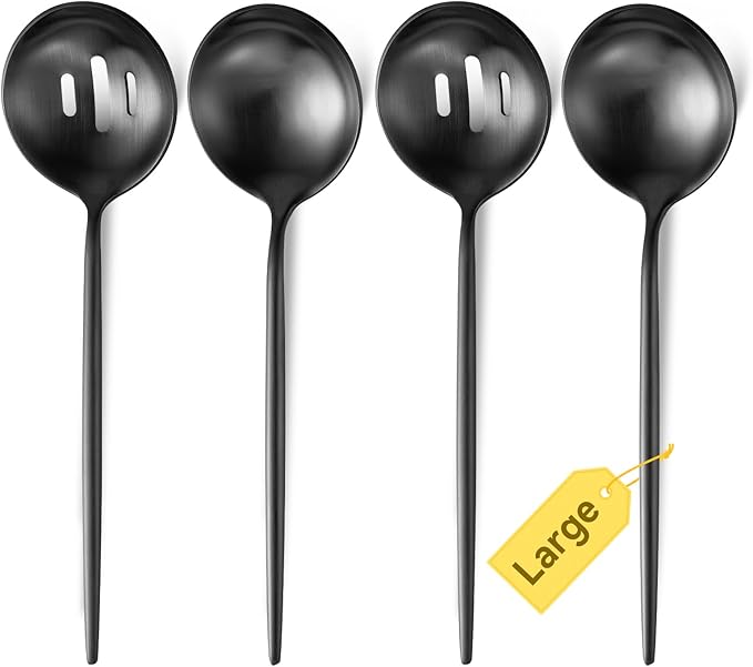 4 Piece Serving Spoon Set(2 Spoons and 2 Slotted Spoons),O.C.E. Stainless Steel Buffet Serving Utensils,10.3 Inches,Premium Flatware,Matte Black