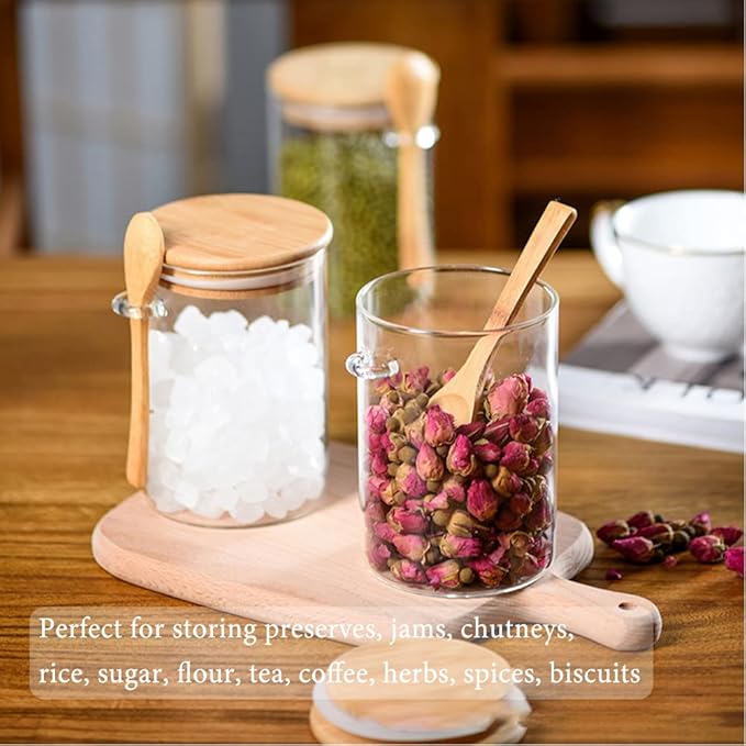 33.8Oz Large Airtight Glass Jar with Spoon and Lid, Overnight Oats Containers,Glass Storage Containers for Coffee, Tea, Sugar, Spice, Bath Salt, salad 1pcs