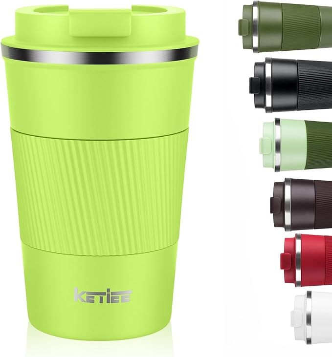 KETIEE Coffee Mug 12oz, Insulated Travel Mug with Leakproof Lid, Double Wall Vacuum Travel Coffee Mug Stainless Steel Reusable Coffee Cup for Hot and Iced Coffee Tea Water (Green)