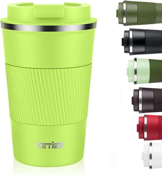 KETIEE Coffee Mug 12oz, Insulated Travel Mug with Leakproof Lid, Double Wall Vacuum Travel Coffee Mug Stainless Steel Reusable Coffee Cup for Hot and Iced Coffee Tea Water (Green)