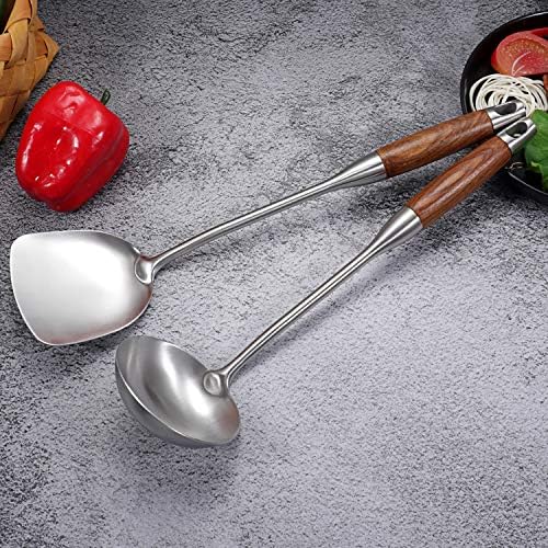 AOOSY 2 Pcs Wok Spatula & Ladle Set, 304 Stainless Steel Cooking Utensils