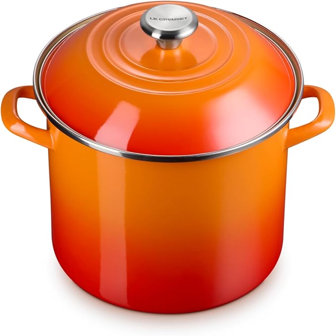 Le Creuset Enamel on Steel Traditional Stockpot, 10 qt., Flame with Stainless Steel Knob