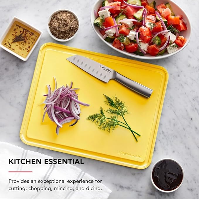 KitchenAid Classic Plastic Cutting Board with Perimeter Trench and Non Slip Edges, Dishwasher Safe, 11 inch x 14 inch, Butter
