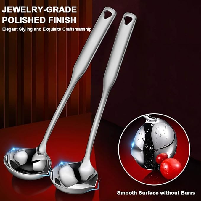 KAYCROWN Stainless Steel Ladle, Soup Ladle with Pour Spout, 11.8 Inches, Cooking Ladle for Serving Soups, Gravy and More, Integral Forming, Rustproof, Heat Resistance (1Pc)
