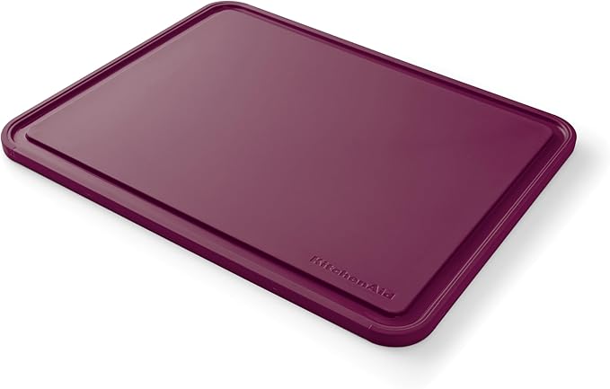 KitchenAid Classic Plastic Cutting Board with Perimeter Trench and Non Slip Edges, Dishwasher Safe, 11 x 14 inch, Beetroot