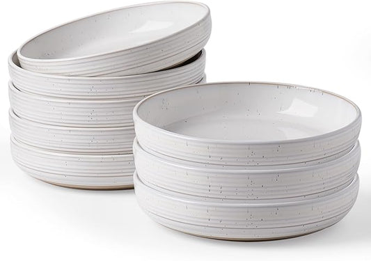 famiware Milkyway 33 oz Bowl Set, Pasta Bowls Set of 8, Salad Bowls, Double Reactive Glaze, Sturdy & Stackable, Ideal for Housewarming, Festivals, White with Speckles