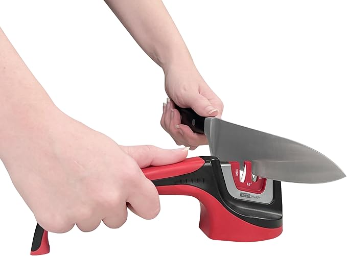 AccuSharp Gourmet 15º Pull-Through Knife Sharpener, Helps Repair, Restore, Polish & Hone Blades, 2 V-Notched Sharpening Slots for Straight & Serrated Gourmet Knives