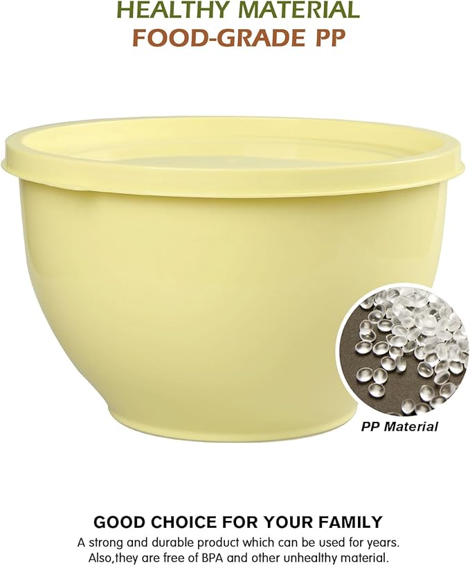 Plastic Mixing Bowls with Lids Set for Kitchen, Nesting Bowls for Mixing, Baking, Prepping, Cooking and Serving Food, Mixing Bowls Dishwasher, Microwave Safe (Yellow green)
