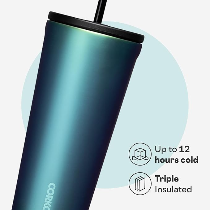 Corkcicle Cold Cup Insulated Tumbler with Straw - Keeps Drinks Cold for 12 Hours - Triple-Insulated Stainless Steel - Leak-Resistant Lid - Summer Drinkware Gift - 24 oz - Dragonfly