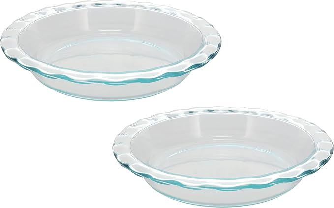 Pyrex Clear Fluted Rim Glass Pie Plates (9.5 x 1.6 in 24-CM) - 2 Pack, Made in the USA