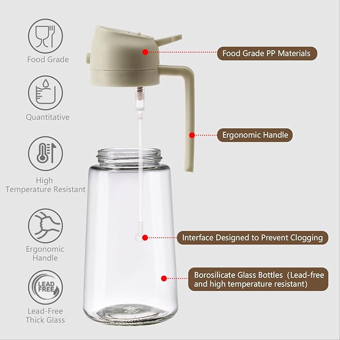Oil Sprayer for Cooking, 16oz/470ml Glass Oil Dispenser/Pour Bottle, Kitchen Accessories, Kitchen Gadgets for Air Fryer, Salad, BBQ, with Stickers (White)