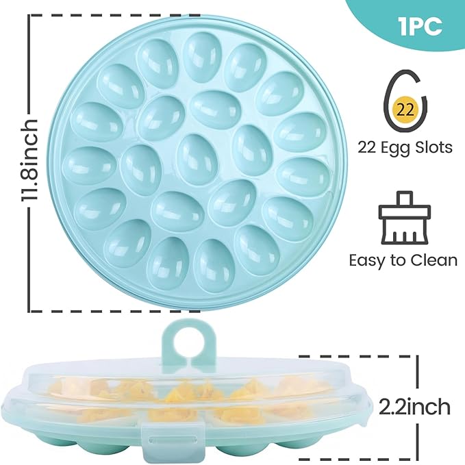 HAKSEN Deviled Egg Containers with Lid, Portable Deviled Egg Platter Carrier Holder Trays with 22 Slots for Holiday Party and Home Kitchen, Blue