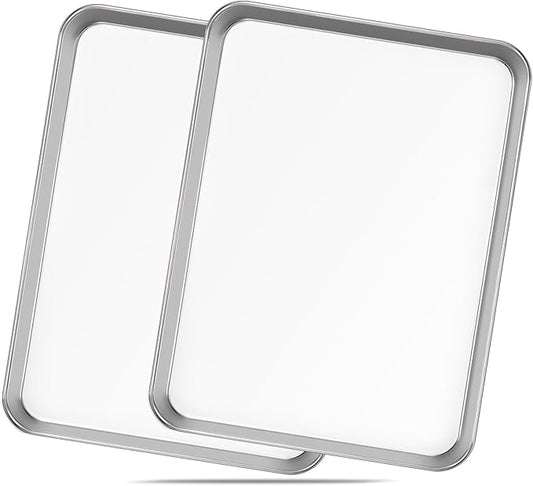 Stainless Steel Baking Sheet Set of 2-16" x 12" x 1" Heavy Duty Cookie Sheets for Baking, Rust & Warp Resistant Oven Tray, Non Toxic & Dishwasher Safe Baking Pans for Cooking, Roasting, Broiling