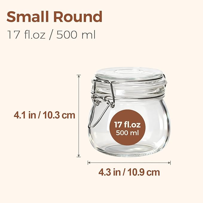 ComSaf 6-Pack 17oz Short Glass Storage Jars with Lids, Pint Sized Canning Jars for Jams & Pickling, Airtight Food Canisters for Spices, Nuts, Snacks & Kitchen Drawer Pantry Organization