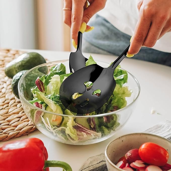Serving Spoons Set 9.14 Inch Slotted Spoon Serving Spoon Stainless Steel Serving Utensils for Buffet Catering Dishwasher Safe(Set of 6, Black)