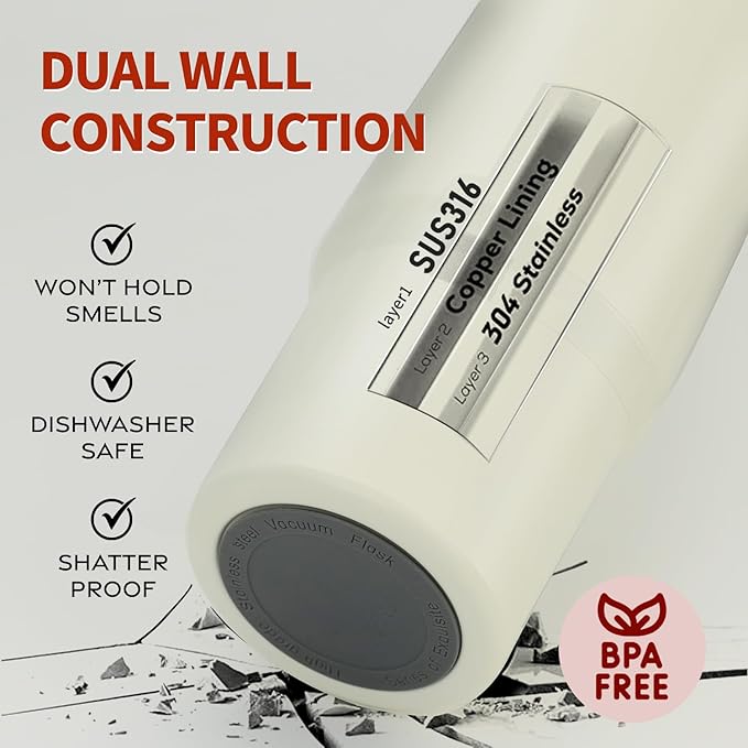 ANEWSIR Water Bottle 24 Oz/Stainless Steel Tumbler with Straw - Vacuum Insulated Water Bottle for Home, Office or Car Reusable Cup With straw，Cold for 12 Hrs or Iced for 24 Hrs(White)
