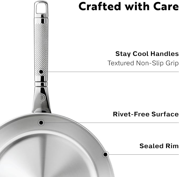 2 Quart Saucepan with Lid - Fully Clad Tri Ply Stainless Steel Saucepan - Professional Quality, Induction, Dishwasher Safe Sauce Pan/ 2 Quart Pot - Coating-Free, PFAS-Free Non Toxic Cookware