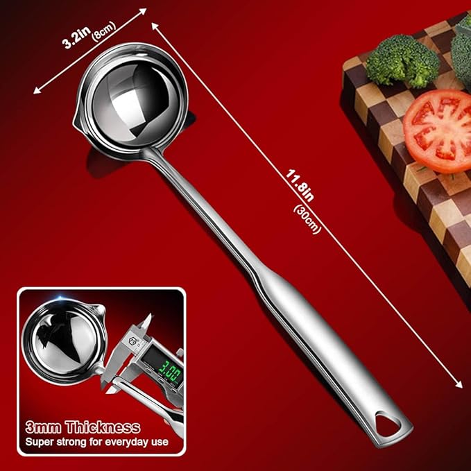 KAYCROWN Stainless Steel Ladle, Soup Ladle with Pour Spout, 11.8 Inches, Cooking Ladle for Serving Soups, Gravy and More, Integral Forming, Rustproof, Heat Resistance (1Pc)