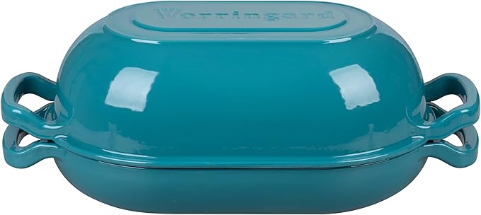 Enameled Cast Iron Sourdough Bread Oven, Dutch Oven, Loaf Cast Iron Bread Pan for Homemade Bread Baking, Meatloaf Pan with Lid, 5QT, Bluegreen