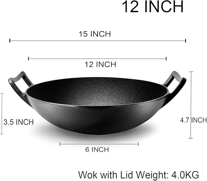 Cast Iron Wok with Lid (Wok with Lid 12 inch)