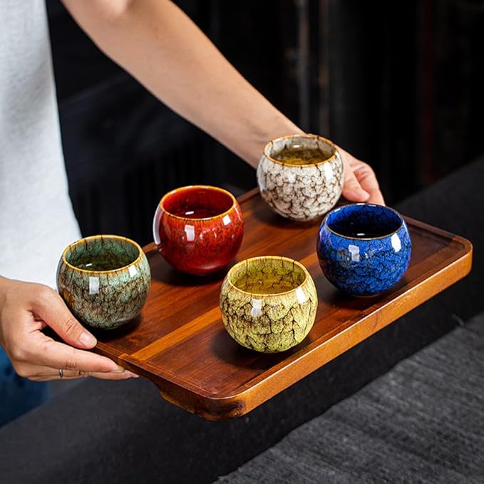 5Pcs Ceramic Tea Cup Set, 6oz Chinese Tea Cups with Designed Gift Box - 5 Stylish Colors