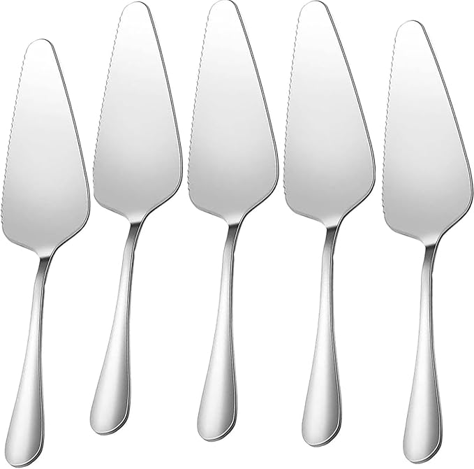 Cake Pie Server, 5 Pack Stainless Steel Pie Pizza Pastry Cake Slicer Server Set, Cake Cutter with Serrated Edges, Pie Cutters for Kitchen, Restaurants, Wedding, Birthdays and Parties