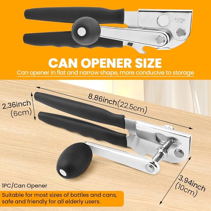Commercial Can Opener, Crank Can Openers Manual, Heavy Duty Handheld Stainless Steel Cans Opener Bottle Openers with Long 360° Turn Wheel Handle for Seniors Kitchen(SIZE:Magnetic)