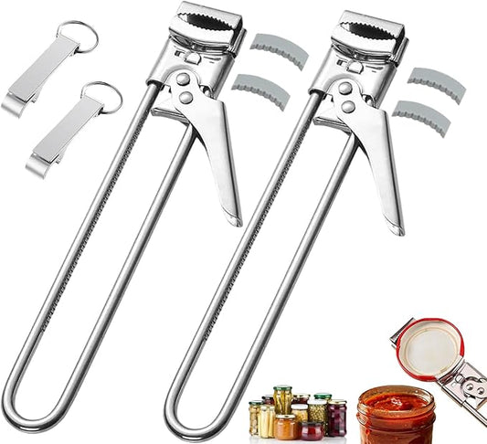 2-Pack Adjustable Stainless Steel Jar Opener, Multifunctional Jar Opener for Weak Hands, Seniors with Arthritis, Includes Keychain Opener and Anti-slip sleeve, Opens Jars, Bottles, Containers Easily