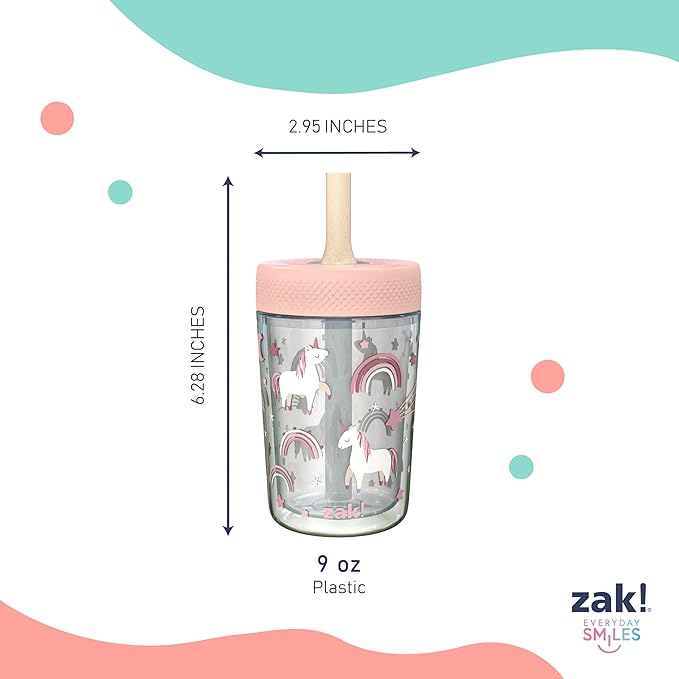 Zak Designs Capri Toddler Tumblers For Travel or At Home, 9oz 2-Pack Double Wall Plastic Sippy Cups With Leak-Proof Design is Perfect For Kids (Fairy Tales, Rainbow Magic)