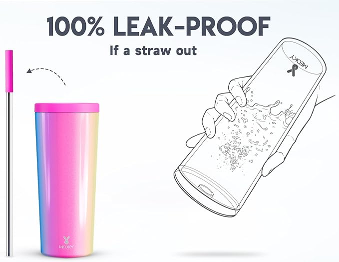Meoky 24 oz Insulated Tumbler with Lid and Straw, Stainless Steel Vacuum Insulated Tumbler, Keeps Cold for 24 Hours, 100% Leak Proof, Fits in Car Cup Holder (Carnival)