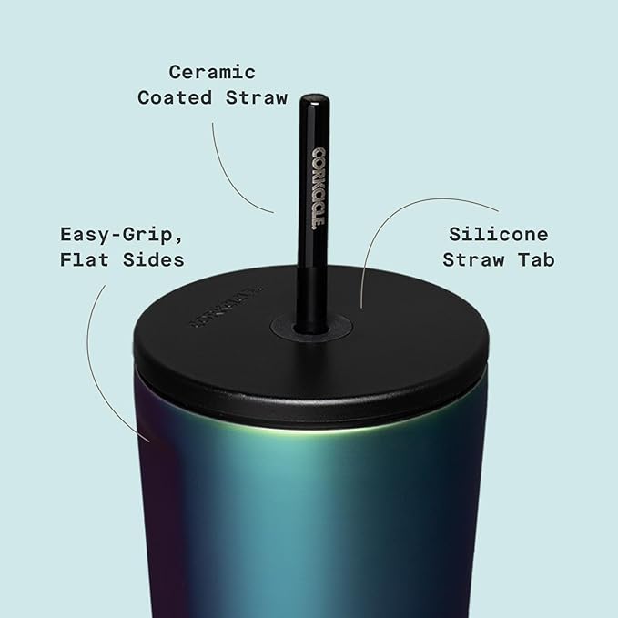 Corkcicle Cold Cup Insulated Tumbler with Straw - Keeps Drinks Cold for 12 Hours - Triple-Insulated Stainless Steel - Leak-Resistant Lid - Summer Drinkware Gift - 24 oz - Dragonfly
