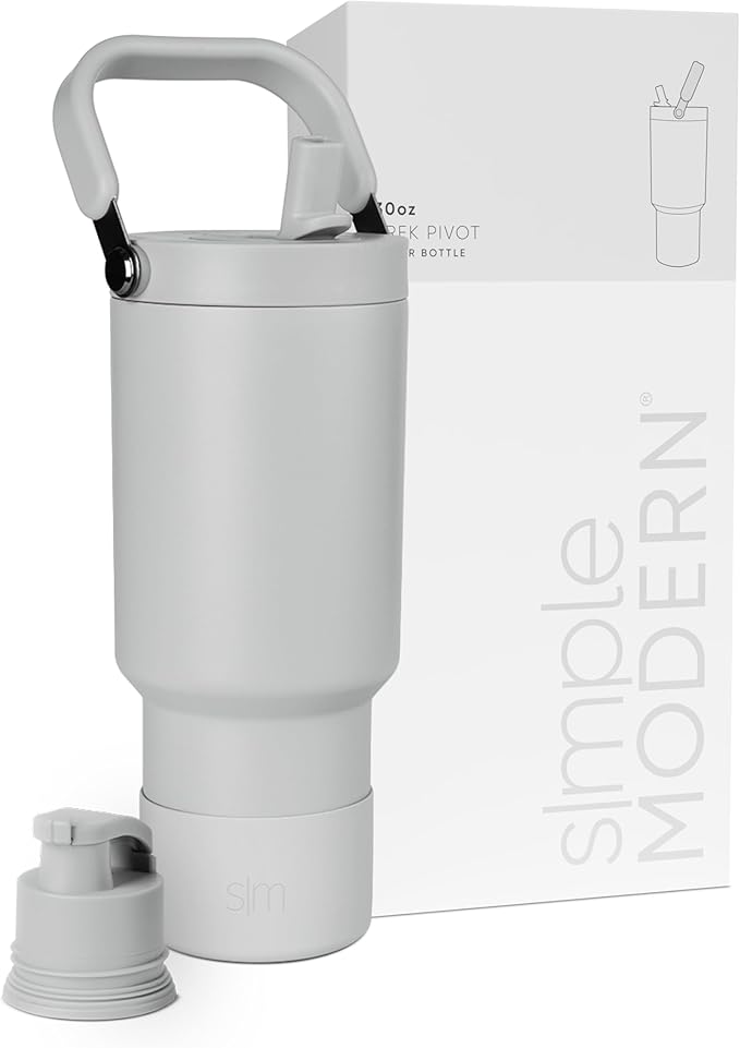 Simple Modern Trek Pivot | 30oz Flip Straw Tumbler with Handle | Water Bottle & Boot | Interchangeable Straw & Chug Lids | Insulated Stainless Steel Jug | Gym Sports Outdoors | Ice Gray