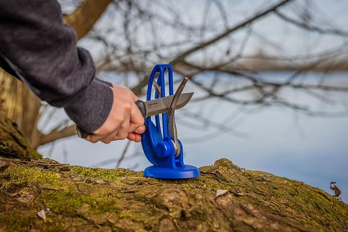 Warthog V-Sharp CURVE Professional Knife Sharpener System, 25 Degree Angle Knife Sharpener, 325 Grit Diamond Hones, Kitchen Tools, Easy to Use, Lightweight, No Adjustments, Ultra Compact, Blue