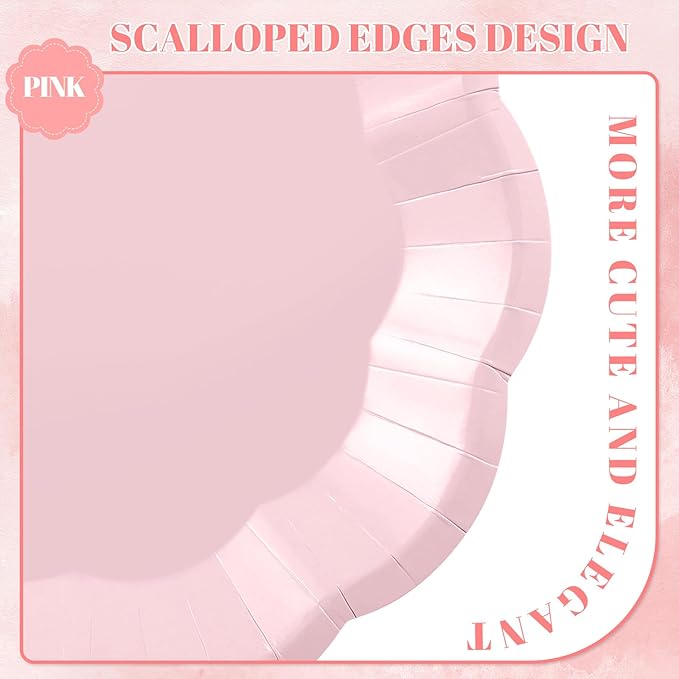 30pcs Pink Plates, 7inch Scalloped Pink Paper Plates Disposable Pink Dessert Cake Plate Small Party Plate for Wedding, Easter Party, Baby Shower, Bridal Shower, Mother's Day