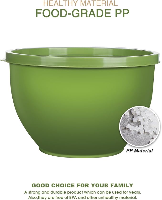 Plastic Mixing Bowls with Lids Set for Kitchen, Nesting Bowls for Mixing, Baking, Prepping, Cooking and Serving Food, Mixing Bowls Dishwasher, Microwave Safe (Green)