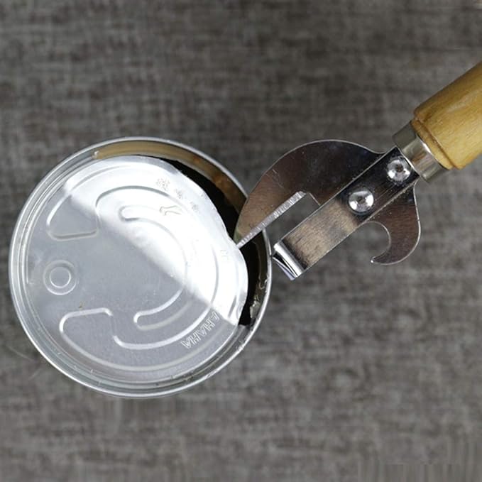 2PCS Manual Can Opener, Stainless Steel Bottle Opener Manual with Wooden Handle, Easy Open Multifunctional Side Cut Traditional Stab Can & Tin Opener for Kitchen Camping Traveling