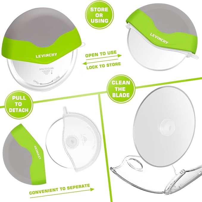 Pizza Cutter Wheel, Easy to Clean Detachable Slicer, Pizza Slicer Cutter, Premium Spuer Sharp Stainless Steel, with Protective Blade Guard, Large Size, Green