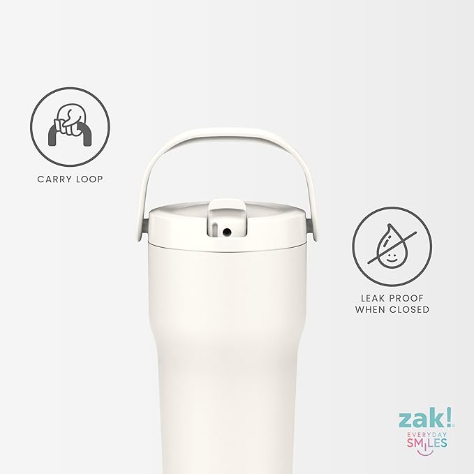 Zak Designs Sutton Travel Tumbler for On the Go, 30oz Stainless Steel with Vacuum Insulation, Straw Spout, Carry Handle for Cold Drinks (Vanilla Yellow)