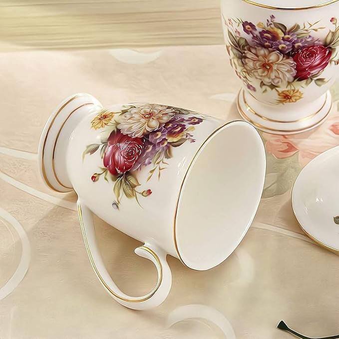 Ceramic Mug,Fine Bone China Tea Cup, Tea Mugs for Women, Tea Cup with Lid, Suitable for Making Tea, Cold Drinks, Hot Drinks, Coffee, Etc, 10 oz