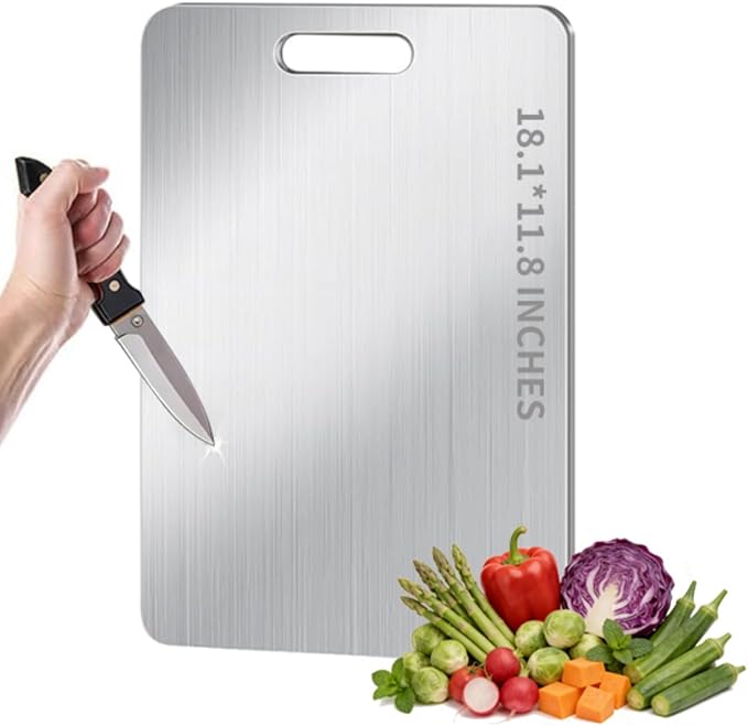 Titanium Cutting Board - 100% Pure Titanium Cutting Boards, Food-Grade, Non-Slip Surface, Dishwasher Safe, for Elegant Serving Tray for Kitchen, Charcuterie, Meat, Vegetables, Easy Clean, 18.1"x11.8"