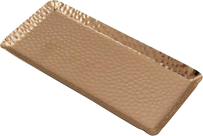 Antrader Hammered Rectangular Platter Serving Tray,Stainless Steel Decorative Storage Tray,1Pcs (10-Inch by 4-Inch)
