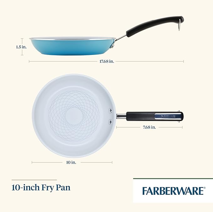 Farberware EcoAdvantage Ceramic Nonstick Frying Pan/Skillet, 10 Inch, Aqua