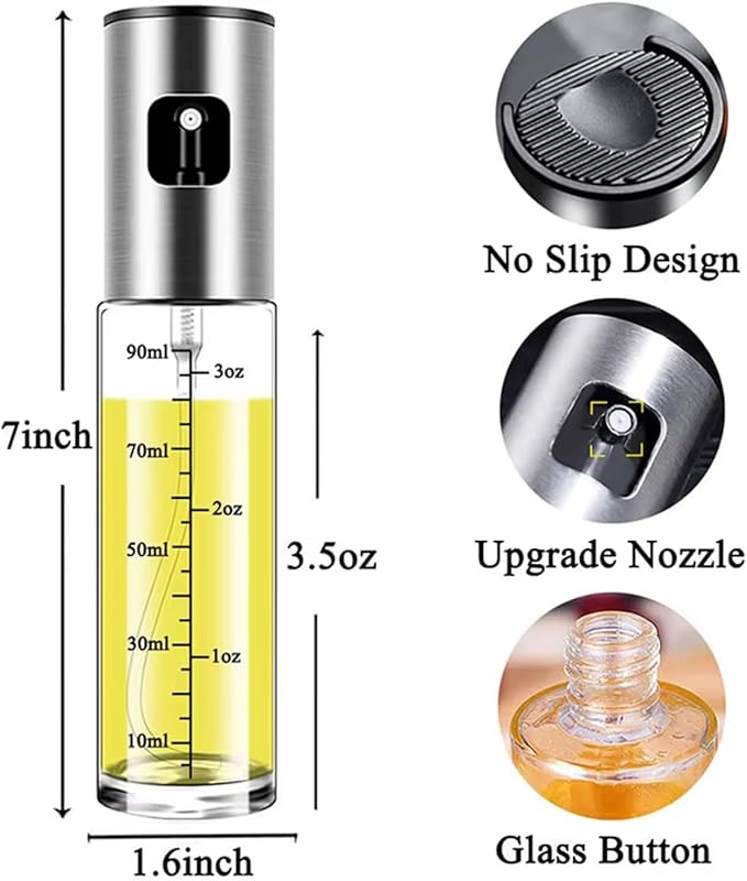 Oil Sprayer for Cooking – Glass Oil Dispenser Bottle with Stainless Steel Top, Olive Oil Sprayer, Cooking Oil Dispenser Set with Funnel, Brush & Cleaning Tool