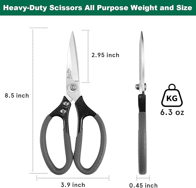 Heavy Duty Scissors All Purpose, 8.5 inch Stainless Steel Utility Sharp Shears, Aluminum Alloy Handle for Cutting Cardboard,Carpet,Fabric,Leather,Rope,Rubber,Plastic and Kitchen or Workshop Use