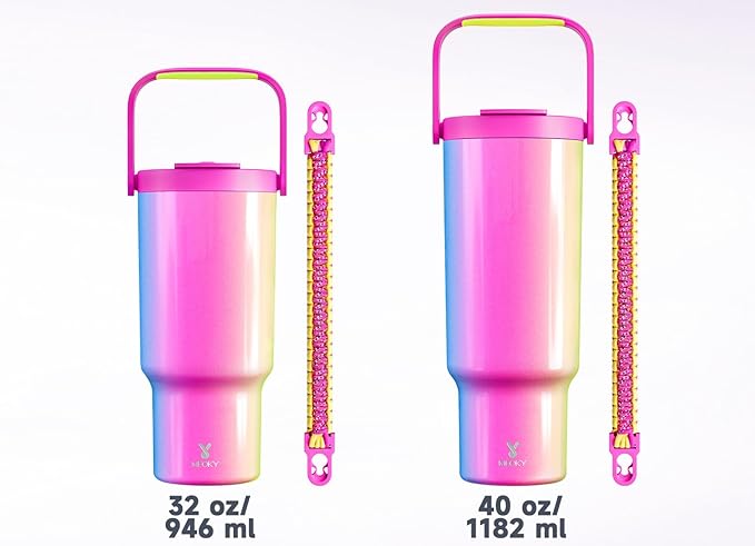 Meoky 32 oz Tumbler with Handle, Tumbler with Lid and Straw, Stainless Steel Travel Mug, 100% Leak Proof, Keeps Cold for 24 Hours, Fits in Car Cup Holder (Carnival)