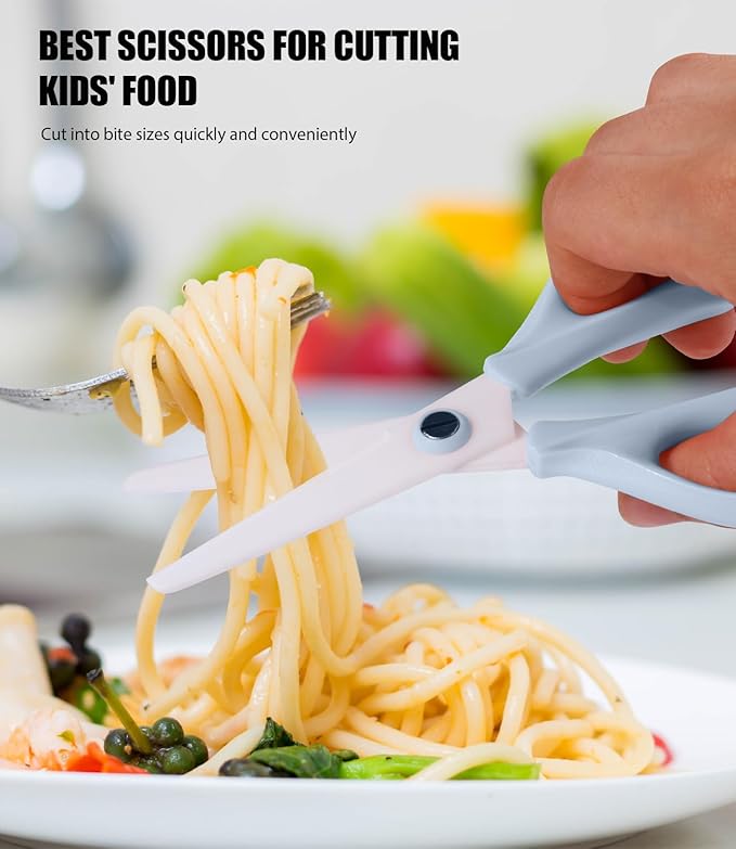 Baby Food Scissors Kicthen Shears - Portable Healthy Cute Kids Ceramic Scissors with Storage Case - Ideal for Cutting Meat, Chicken, Vegetables, and Fruits (Blue)