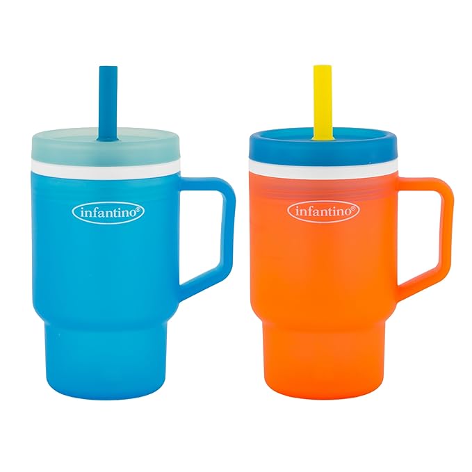 Infantino My 1st Tumbler, Durable Plastic Sippy Cup with Silicone Leak-Resistant Straw & Handle, for On-the-Go, BPA-Free Transition Cup, High Tide and Citrus Splash, 2-Pack