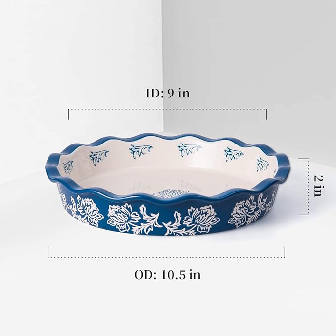 Wisenvoy Pie Pan Ceramic Pie Dish Blue Pie Plate Porcelain Deep Dish Pie Pan Non-Stick Pie Pans
